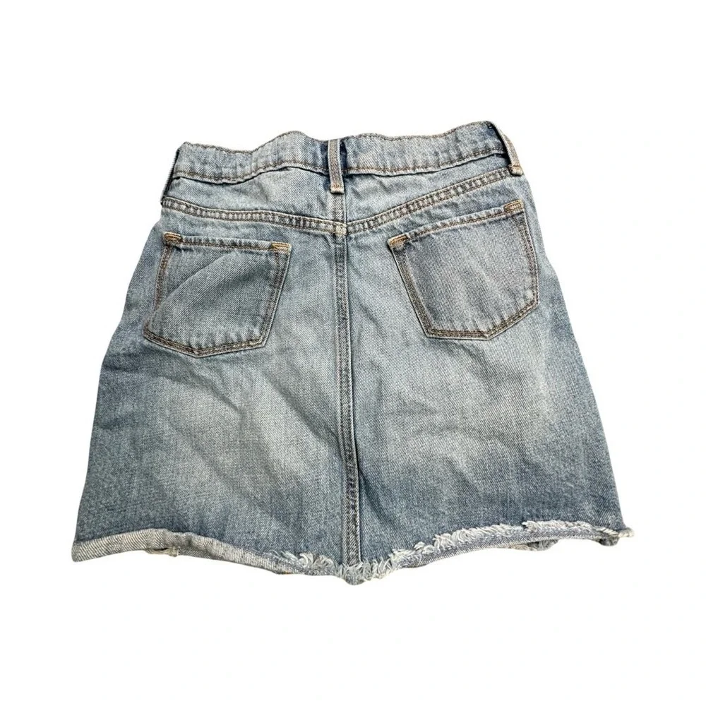 Old Navy Denim Skirt Girls L 10-12 Blue Distressed Mini Button Front Raw Hem